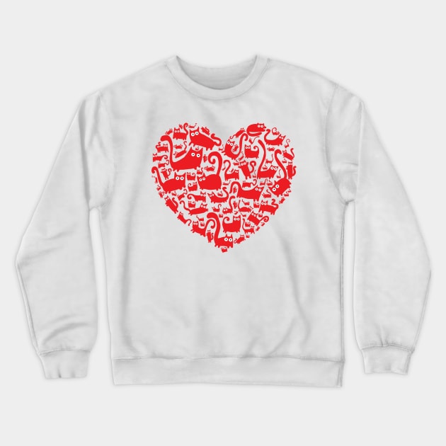 Cute red heart made from cats Crewneck Sweatshirt by adrianserghie